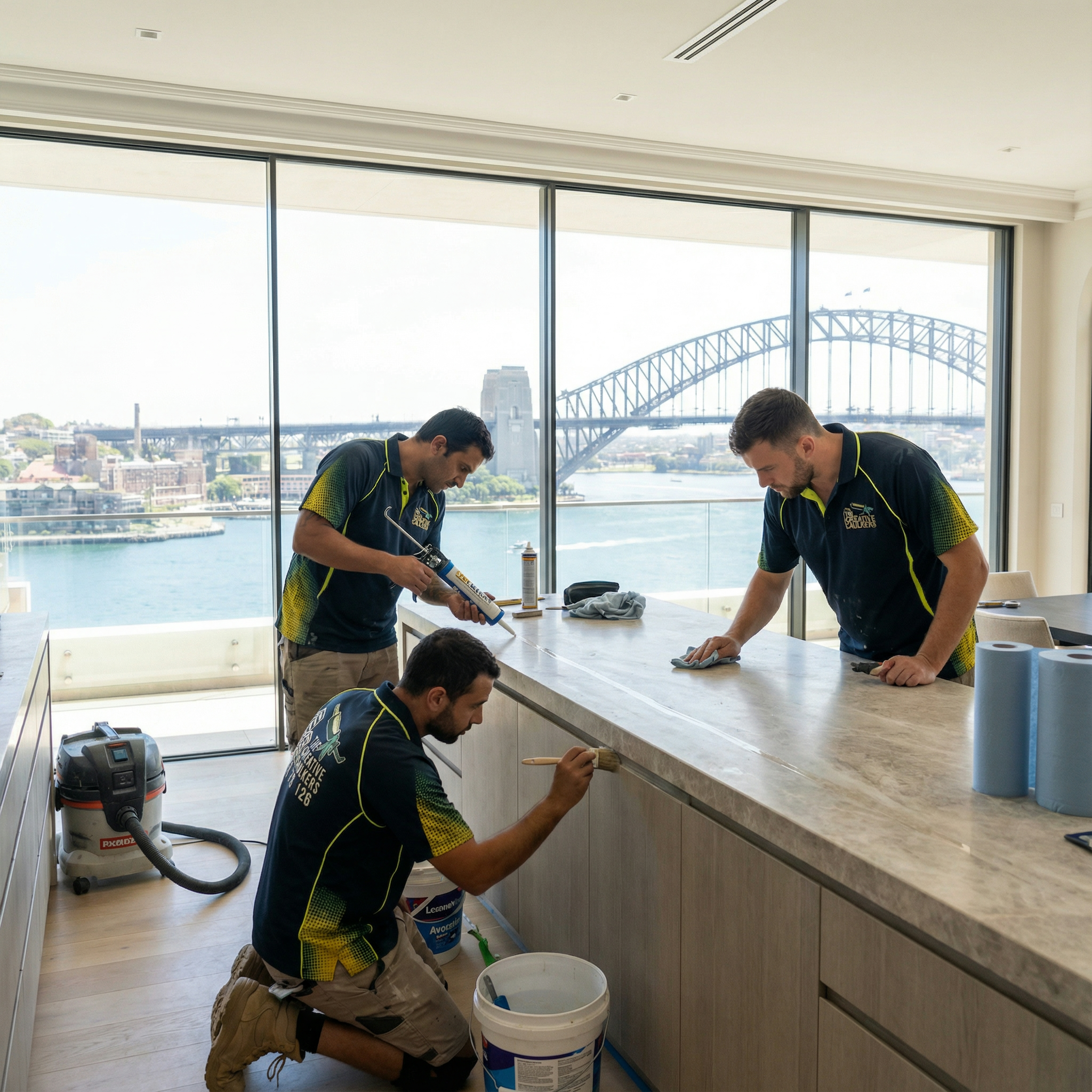 Creative Caulkers Australia team completing professional caulking work on a Sydney residential project